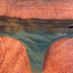 NEW! CALVIN KLEIN COTTON THONG PANTIES UNDERWEAR SET OF 2 SIZE MEDIUM GRAY&TEAL